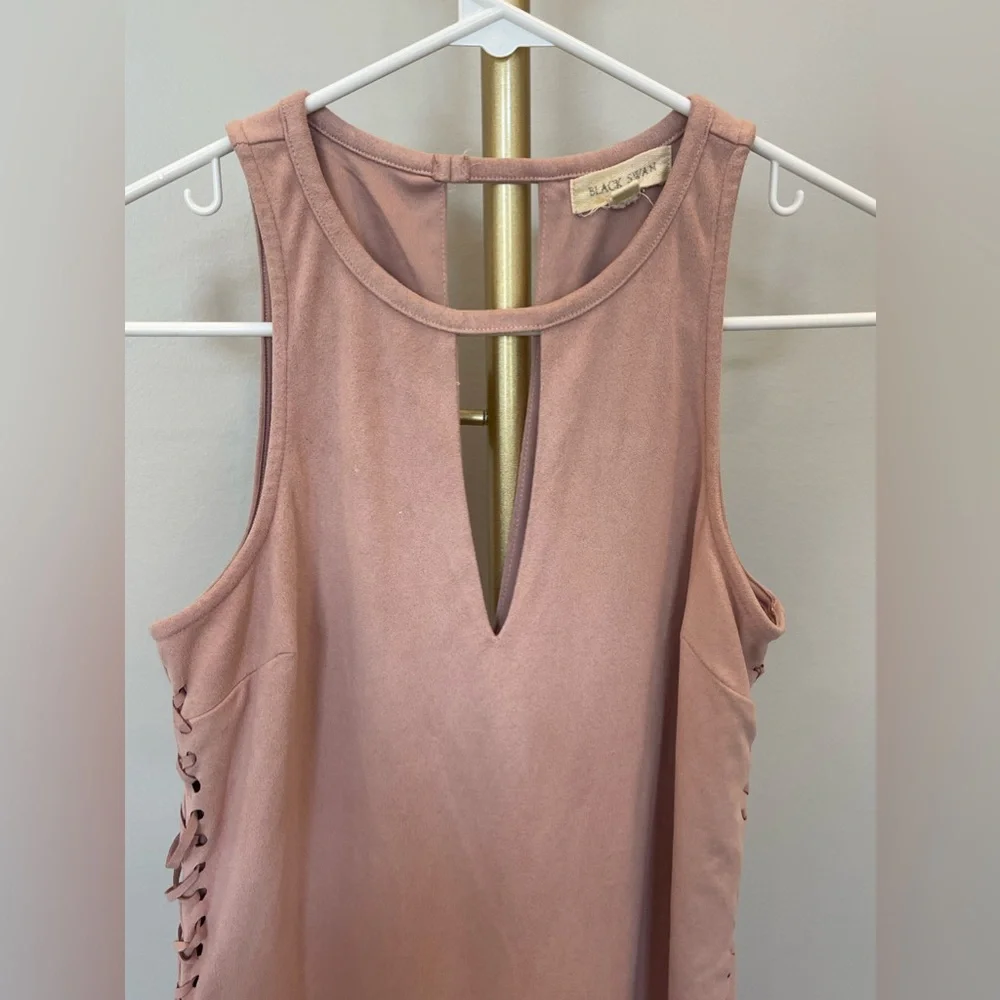Black Swan Faux suede side tie Mini dress, pink, size XS